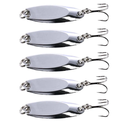 5Pack Fishing Spoons Lures Fishing Spoons Hard Metal Spoon Lures with Treble Hooks for Saltwater Freshwater Fishing 14g/0.49oz (Sliver)